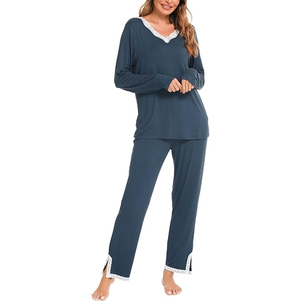 E.Femme Pigiama Da Donna In Cotone E Modal – Morbido, Elasticizzato, Rosa/Bordeaux Taglia 48