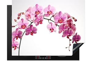 KitchenYeah© Protection Plaque Cuisson Deco Cuisine Cache Induction 77x59 cm Protege Pour Cuisiniere Protection Fleurs - Rose - Branche - Blanc - 77x59 cm