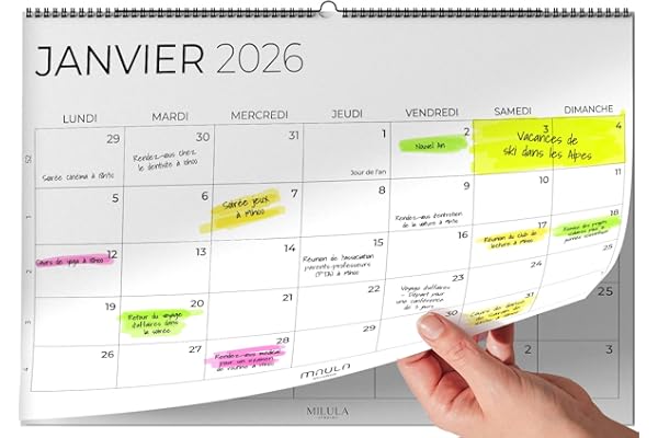 Calendrier Mural 2026 A4 – Planificateur Annuel Mensuel Juillet 2025 à Décembre 2026 – Parfait pour Maison Bureau École et Famille – Vue Mensuelle Calendrier Organisation Travail Vacances