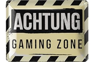 LANOLU Cartel de chapa retro – Cartel de gaming – Atención GAMING ZONE – Cartel para puerta por favor no molestar – Regalo para jugadores – Divertida decoración para habitación juvenil para jugadores
