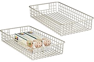 mDesign panier grillage en métal (lot de 2) – panier de rangement universel étroit pour plan de travail, cuisine, garde-manger, etc. – aussi approprié comme rangement placard – argenté mat