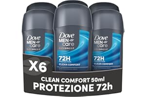 DOVE MEN + CARE Dove Men Care, Deodorante Uomo Stick, Clean Comfort Advanced Care, Antitraspirante, Protezione Fino a 72 Ore, con Antibacterial Odour Control Technology, e 1/4 di Crema Idratante Dove, 6 Pezzi da 50ml