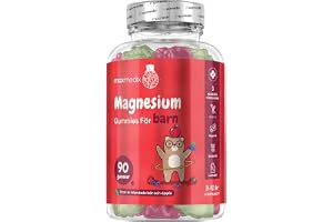 Magnesiumgummibär för barn – 90 gummibär – 727 mg magnesiumcitrat per portion – ger 80 mg elementärt magnesium – 3 månaders förråd – blandad bär- och äppelsmak – åldrarna 3 till 12 – maxmedix