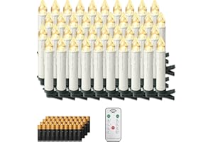 ‎XMTECH XMTECH 40 Stück LED Kerzen LED Lichterkette Kabellos Warmweiß Kerzenlichter Flammenlose Weihnachtskerzen mit Fernbedienung und Batterie, Christbaumkerzen für Weihnachtsbaum, Weihnachtsdeko, Party