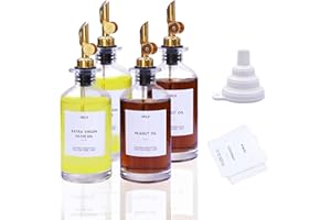 SUNAL Lot de 4 distributeurs d'huile d'olive pour cuisine, huile et vinaigre, distributeur d'huile de cuisson avec bec verseur lesté, distributeur de sirop de café en verre avec étiquette étanche, entonnoir