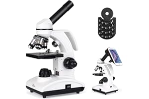 COWIEWIE Microscopes pour Enfants, étudiants et Adultes, kit de Microscope Biologique Professionnel avec Lames de Microscope et Adaptateur pour l'enseignement à Domicile et Le Laboratoire Scolaire.