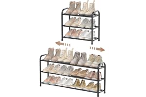 ENJOYBASICS Expandable Shoe Rack, 3 Tier Adjustable Shoe Organizer Shelf for Closet, Black Metal Free Standing Shoe Rack Storage for Small Space, Entryway