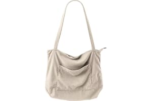 Funtlend Cord Umhängetasche Damen mit Reißverschluss,Cord Tasche Damen Shopper Cordtasche Damen Kord Tasche Umhängetasche Einkaufstasche für Uni Arbeit Mädchen Schule Alltag