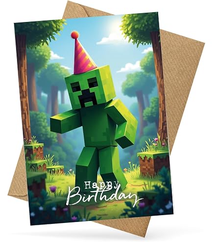 Minecraft Geburtstagskarte Für Bruder – Coole Action-Design-Karte Mit Umschlag