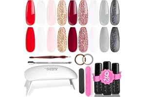 Lavender Violets 19 Pcs Gel Polish Starter Kit Winter White Grey,Christmas Red Glittery Gold,Portable LED Nail Lamp Dryer Soak Off UV Base,Matte n No Wipe Top Coat Nail File,Sticker Manicure Tool R651