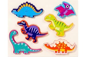 DKIJOYS Wooden Toddler Jigsaw Puzzles for Kids | Montessori Wooden Toys for Girls Boys Age 2 3 (Dinosaurs)