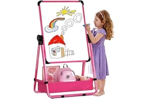 MAYCOLY Caballete infantil de doble cara con pizarra y pizarra blanca, 360 giratorias, altura ajustable, para niños y niñas a partir de 3 años