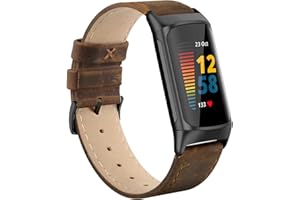Tuocal Genuine Leather Strap Compatible with Fitbit Charge 6 & 5, Soft Breathable Leather Replacement Strap for Women & Men, Small & Large Sizes