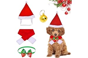 YISKY Christmas Pet Hat Scarf Collar Bow Tie Bell, 4 Pieces Christmas Cat Santa Hat and Scarf, Christmas Costume Set Puppy Kitten Cosplay Adjustable Costume Accessories for Small Pet Cat Dog - Red (M2)