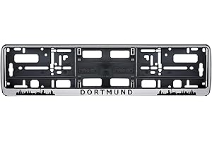 AINA Auto Kennzeichenhalter Dortmund Skyline in der Farbe Silber/Schwarz Nummernschildhalterung Auto, Nummernschildhalter Fanartikel 2 Stück