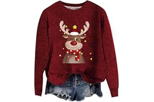 FAMZUNEU Jersey Navideño Mujer Reno Sudaderas de Estampado Gnomo Ugly Christmas Sweater Navideñas Ropa Manga Larga Navidad Sudadera De Cuello Redondo Camiseta De Gran Tamaño