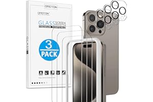 OMOTON für iPhone 15 Pro Panzer Schutz Glas mit Rahmen-Installationshilfe, kompatibel mit iPhone 15 Pro Kamera Schutzfolie, 3+3 Stück, Anti- Kratzer, Bläschenfrei, 9H Härte, HD-Klar
