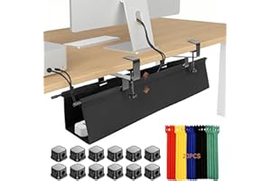 BLOMISE Under Desk Cable Management Tray, Wire Organizer No-Drill with Clamp Mount, Cord Tidy Kit for Office & Home Desk Accessories, Detachable & Foldable, Includes 12 Magnetic Cable Holders & 20 Ties