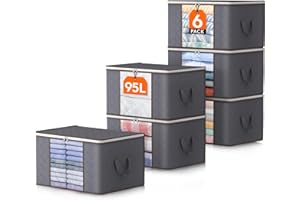 Lifewit Large Capacity Clothes Storage Bag Organizer with Reinforced Handle Thick Fabric for Comforters, Blankets, Bedding, Foldable with Sturdy Zipper, Clear Window, 6 Pack, Grey