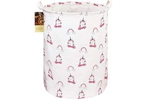 HUNRUNG Canasta de lavandería gran tela de lona canasta de almacenamiento ligero organizador de juguetes ropa sucia plegable impermeable dormitorio universitario dormitorio de baño(Unicornio rosa)