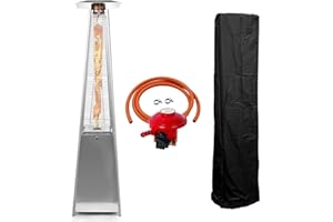 Dealourus Outdoor Patio Pyramid Heater 13kw Stainless Steel Quartz Glass Flame Tube FREE Cover, Wheels, Reg & Hose