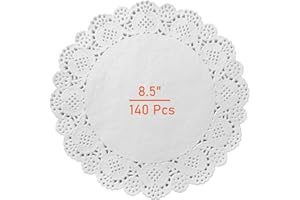 Lahviuu Napperon Papier Dentelle 140 Pcs Napperons en Papier Rond Décoratif Blanc Gâteau Emballage Tampon Jetable sous-Verres pour Desserts Collations Décorations de Mariage et Vaisselle 21.5x21.5 cm