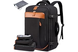 LOVEVOOK Sac a Dos Voyage Cabine Avion, Sac Voyage Cabine Expansible, Bagage à Main, Sacs à Dos pour Ordinateur portable 15.6,17 Pouces Imperméable, Sac à Dos Femme Homme pour Affaires Travail, Marron