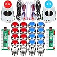 Fosiya 2 Player Arcade Joystick LED Chrome Push Buttons for PC MAME Raspberry Pi Video Games Arcade Cabinet Parts (Red - Blue Kit)