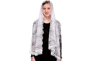 TINAYAUE Muslimischer Spitzenschal für Damen katholischer Schleier retro floraler Brautschleier Lateinische Masse Spitze Blumenschleier weich dünn braut kopfschmuck Foto Requisiten für Hochzeit, Kirche