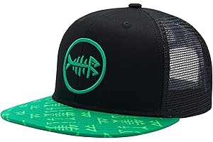 Bassdash Flat Brim Trucker Cap Ajustable Snapback Hat Mesh Back para Hombres Mujeres Pesca Caza