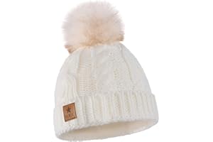 ELIMELI Kinder Mütze für Mädchen warme gestrickte Wintermütze mit Kunstfell Bommel Perfekt Beanie für Winter und Herbst 17208