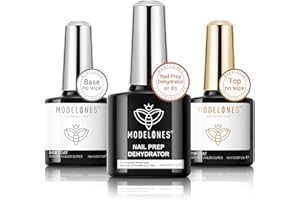 Modelones Base Coat Top Coat UV i odwadniacz do paznokci, zestaw 3 x 10 ml, specjalistyczny podkład UV LED, lakier bez wycierania