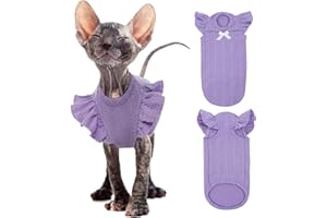 DENTRUN Sphynx Haarloses Katzen-Shirt, Pullover, Kätzchen-Kleidung Mit Volantärmeln, Atmungsaktiv Sphynx Kleidung, Pyjama