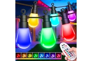 LIGHT-BRIGHTLY LED Lichterkette Außen Strom Weihnachten - 21M Dimmbar Bunt RGB Glühbirnen IP65 Wetterfest Outdoor Fernbedienung Retro Color Fairy Lights Aussen für Party Terrasse Biergarten Pavillon Balkon Garten