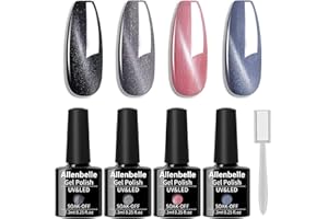 Allenbelle Vernis Semi Permanent Vernis à ongle Gel Vernis UV LED Gel Nail Polish Varnish Nail Art Soak Off Manucure(7.3ml/pc Lot de 4)