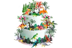 ORGMEMORY Trees Cake Decorations, 27pcs, Dinosaurs Tree with Bases, Mini Dinosaurs, Fake Tree Toys, Plastic Trees for Crafts or Cake Decorations