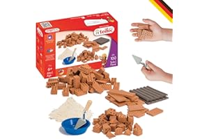TEIFOC GERMANY teifoc 1530 - Kit de construcción de piedra, 100 ladrillos en miniatura con mortero y herramientas para proyectos de bricolaje, para niños a partir de 6 años, bloques de construcción de arcilla para