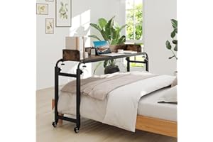‎COSTWAY COSTWAY Überbetttisch mit Rollen, Betttisch mit Verstellbarer Höhe & Länge, Pflegetisch mit Schallwand & Metallrahmen, Schreibtisch über dem Bett, Computertisch Laptoptisch für Schlafzimmer