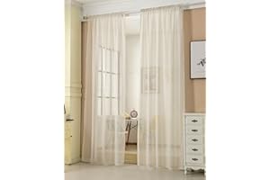 Laneetal Przezroczysta firanka z taśmą marszczącą, 2 sztuki, zasłona okienna o wyglądzie lnu, dekoracyjna, kremowa, 140 x 175 cm, zasłona okienna do sypialni, pokoju dziecięcego, kuchni, sklepu