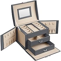 Scatola Portagioie 3 Livelli KIMIGO - Con Specchio, Cassetti E Chiave, Per Viaggio, 23x17x13,5 Cm, Velluto - Foto 4