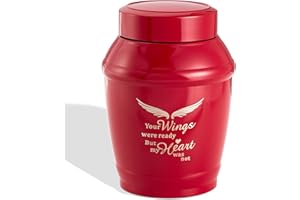 LINES ARTE 5.7 Inches Medium Size Urns for Human Ashes Adult Female Male,Red Cremation Urns for Adult Ashes,Angel Wings Decorative Urns