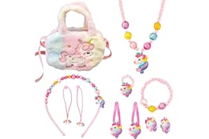 AYNKH Set de Bijoux pour Filles, Collier Licorne, Boucles d'Oreilles, Bracelet, Pinces à Cheveux, Anneaux, Accessoires pour Cheveux, Cadeaux pour Filles, Enfants, Fêtes d'Anniversaire, 2-8 Ans