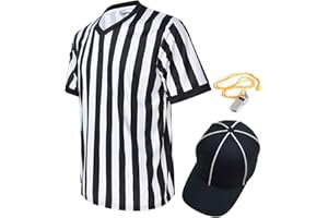 TopTie Herren Schiedsrichtershirt, Offizielles Schiedsrichterhemd, Schiedsrichtermütze und Pfeife Set für Outdoor-Sportarten