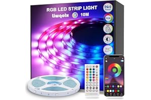 LIWQOLX LED Strip Lights 10m, RGB Bluetooth LED Light with Remote, Music Sync, Smart App Control, Colorful LED Lights Strip for Bedroom, Home, Party, Bar