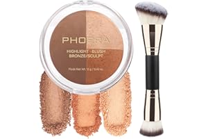 HILARECO PHOERA Contour Palette,Shades with Highlighter & Bronzer & Blush,Non-greasy and Waterproof Contouring Makeup,Easy to Sculpt the Face with Lightweight Makeup (#003)