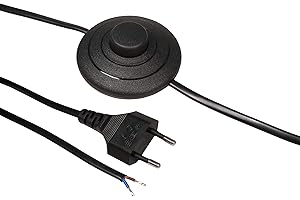 MC POWER McPower Câble d'alimentation européen avec Interrupteur à Pied et extrémités Blanches 2 m