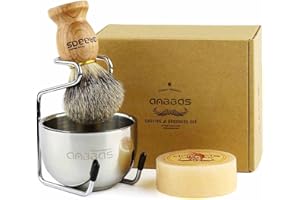 Anbbas Rasierpinsel Dachshaar mit Rasierschale und Pinselhalte Klassische Nassrasur Rasierset Herren Geschenk Set