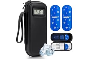 ‎SUNMON SUNMON Insulin Kühltasche mit °C Temperaturanzeige, Isolierte Insulin Pen Kühltasche mit Kühlakkus tragbare Reisetasche für Diabetikerzubehör, 6-8 Std.Kühlung Medikamententasche 21.5×9×5.8cm (Schwarz)
