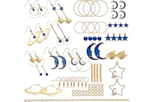 SUNNYCLUE 1 Box DIY Make 10 Pairs Cat Moon Star Earring Making Starter Kit Geometric Planet Charms Spacer Earth Dangle Earrings Findings Accessories for Women DIY Earring Jewellery Making Crafts