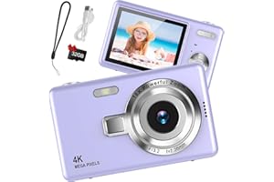 TAICHAEU Fotocamera digitale 1080P FHD, 44MP con schermo LCD da 2.4", zoom digitale 16x, fotocamera digitale per vlogging fotocamera digitale portatile con scheda SD da 32 GB per bambini (Viola)